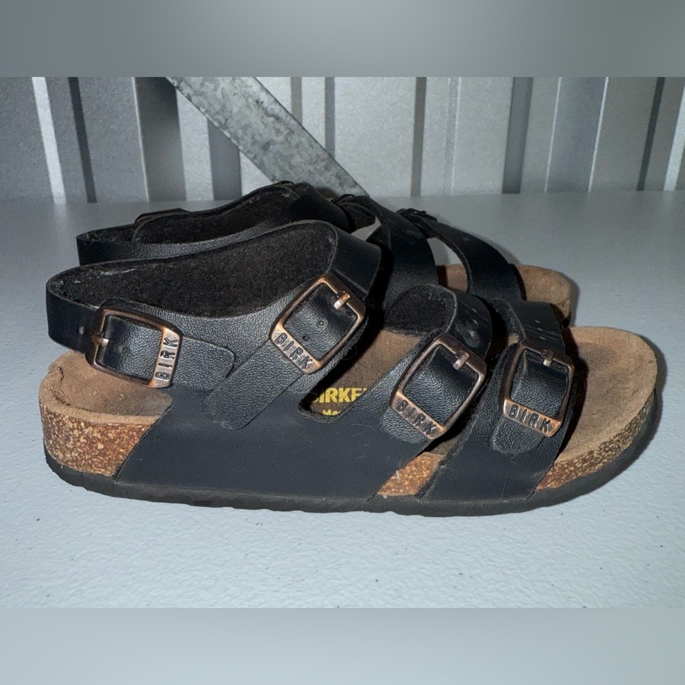 Birkenstock kids black leather three-strap slingback sandals unisex size 13
